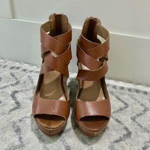 Camel Brown Strappy Wedges Mossimo